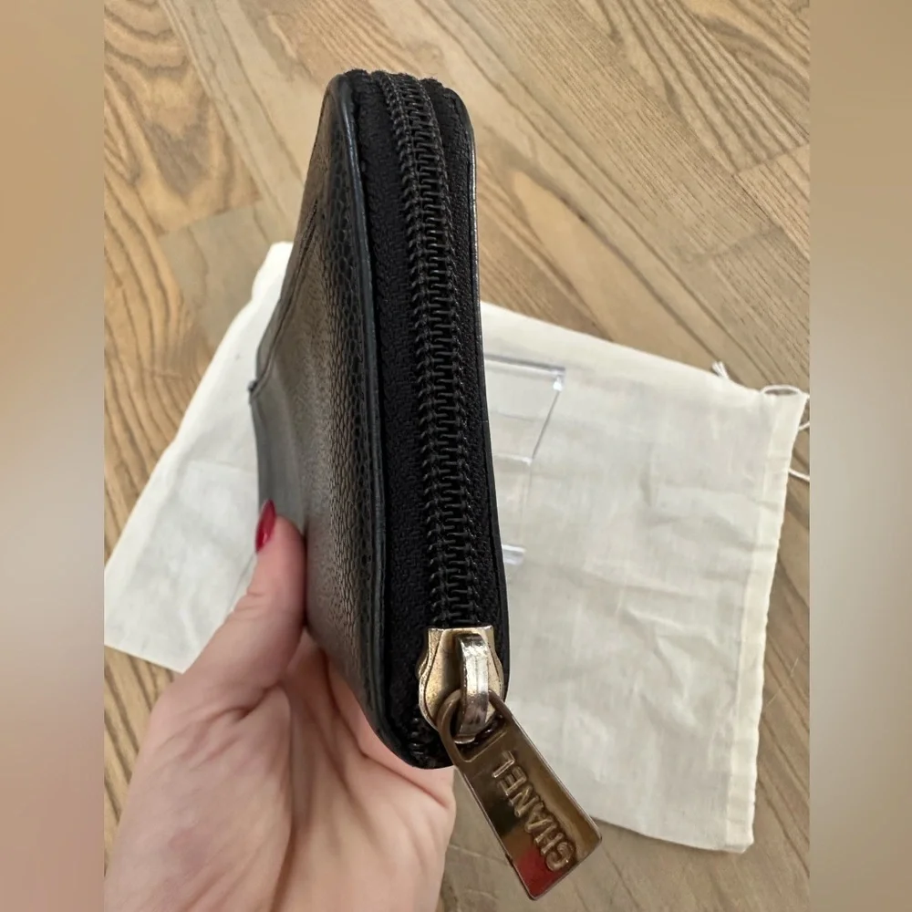 CHANEL Black Caviar Leather Zip Long Wallet